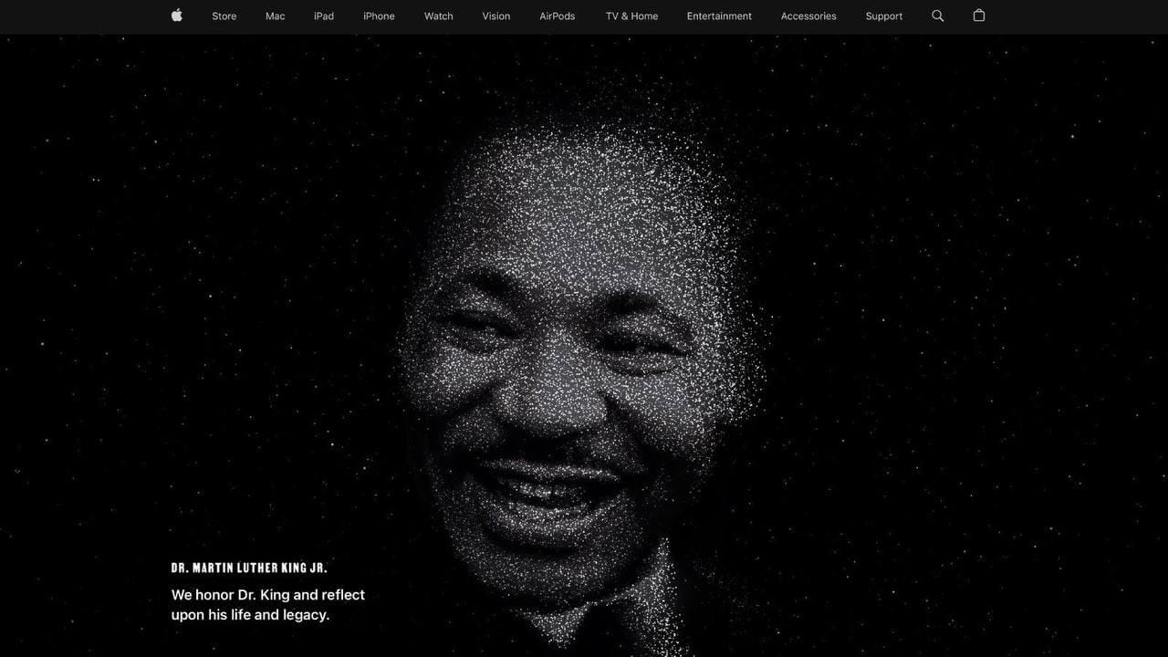 苹果公司官网首页推出整版致敬页面纪念马丁·路德·金博士