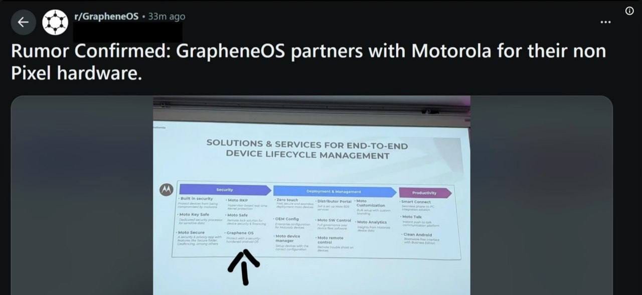 GrapheneOS 与摩托罗拉合作遭泄露，首款非 Pixel 设备或于 2027 年面世