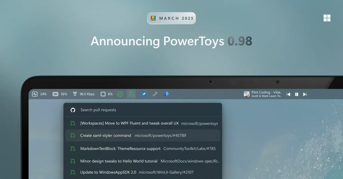 Microsoft 发布 PowerToys 0.98，推出 Command Palette Dock 并重做 Keyboard Manager