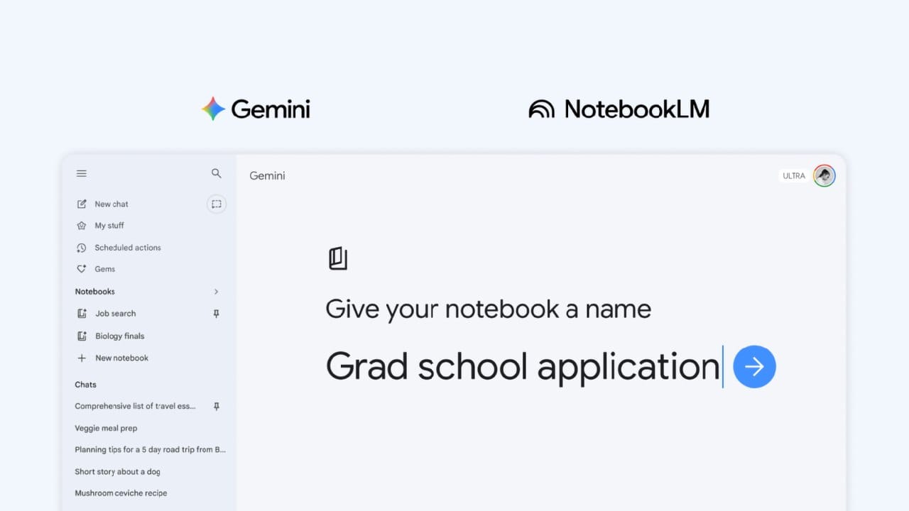 Google 在 Gemini 推出 notebooks，先向付费订阅用户开放