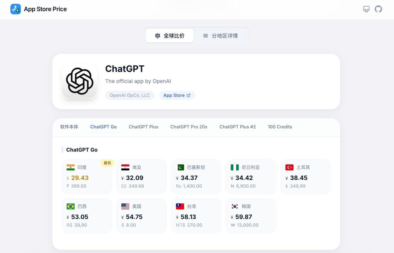 开源项目分享：App Store 价格查询 - 查询应用在不同地区的价格和内购信息