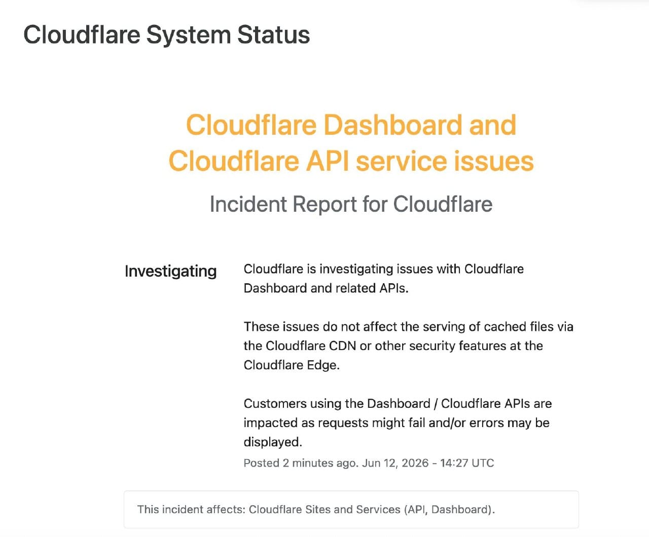 Cloudflare 控制面板和 Cloudflare API 服务