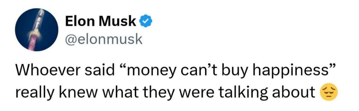 马斯克感叹“金钱买不到幸福” 引发上亿人围观