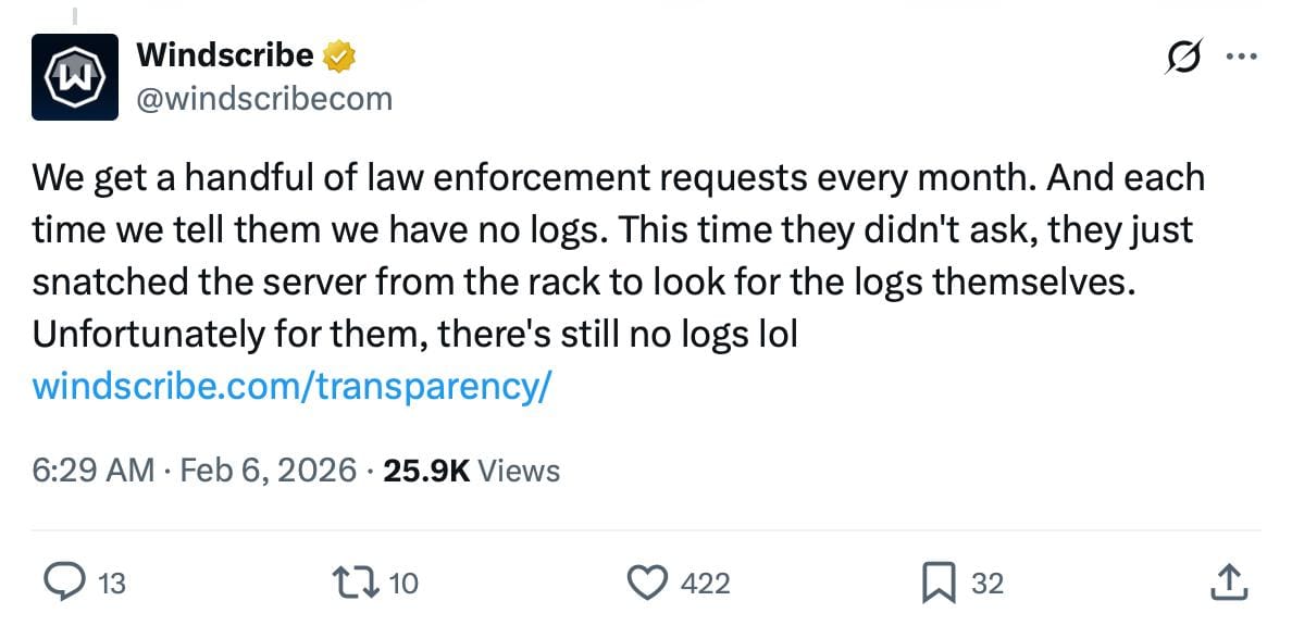 荷兰当局在无搜查令情况下没收 Windscribe VPN 服务器