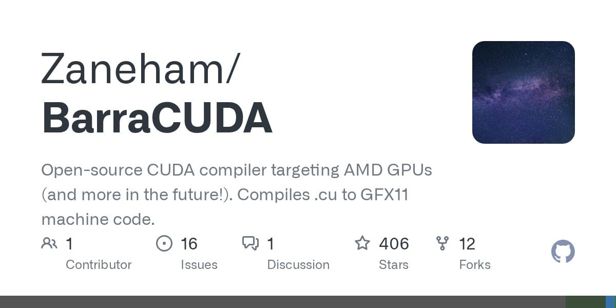 BarraCUDA 开源编译器发布，初步实现 CUDA 代码在 AMD GPU 原生运行