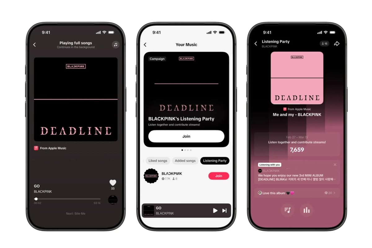 Apple Music 与 TikTok 推出内置播放器功能，订阅者可在应用内听完整歌曲