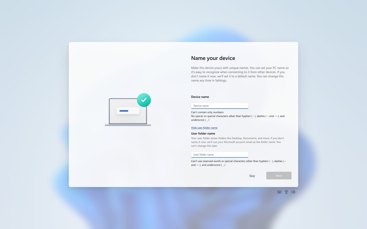 Windows 11 预览版更新：安装过程可自定义用户文件夹名称