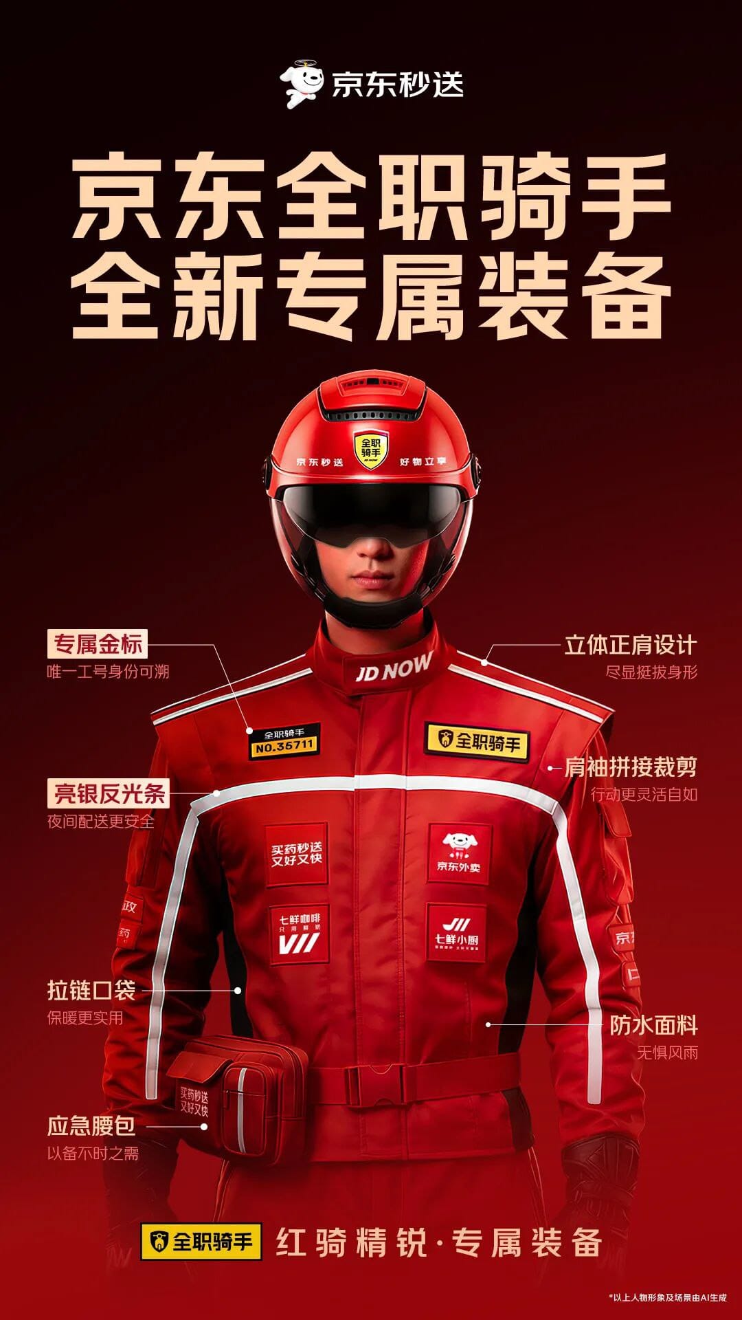 京东外卖为全职骑手免费换新装，并升级培训与“准时保”