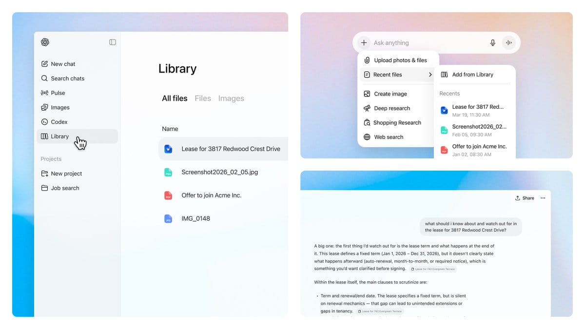 ChatGPT 新增文件库入口，已向 Plus、Pro 和 Business 用户推出