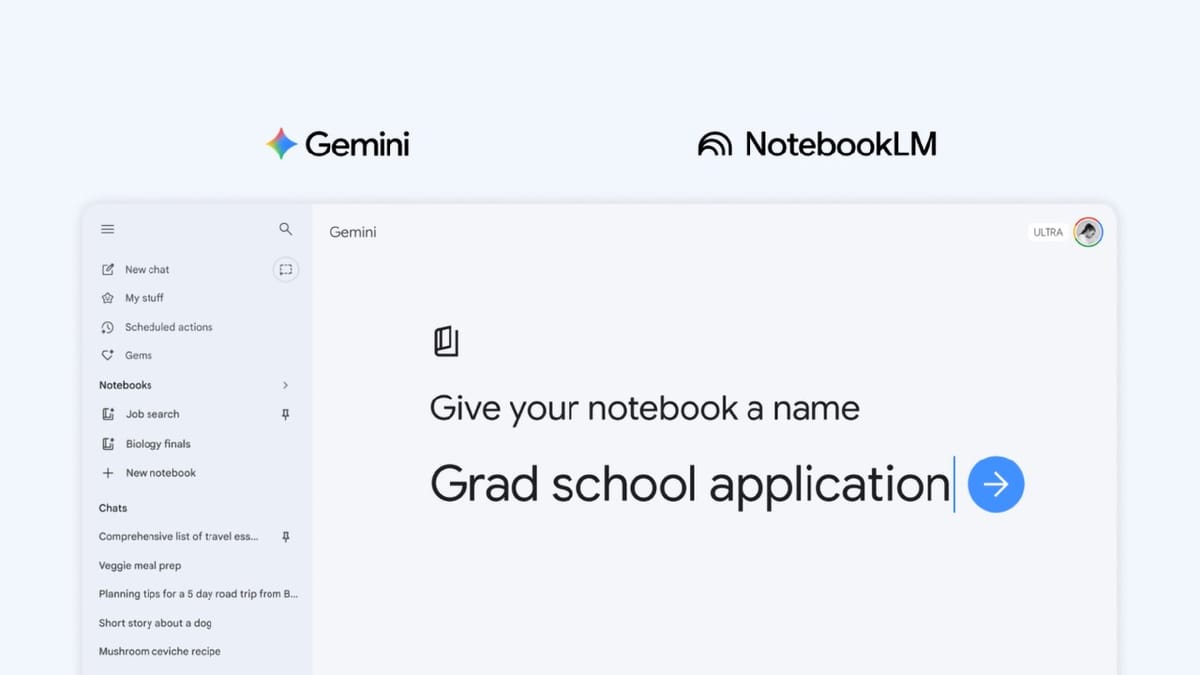 Google 在 Gemini 推出 notebooks，先向付费订阅用户开放