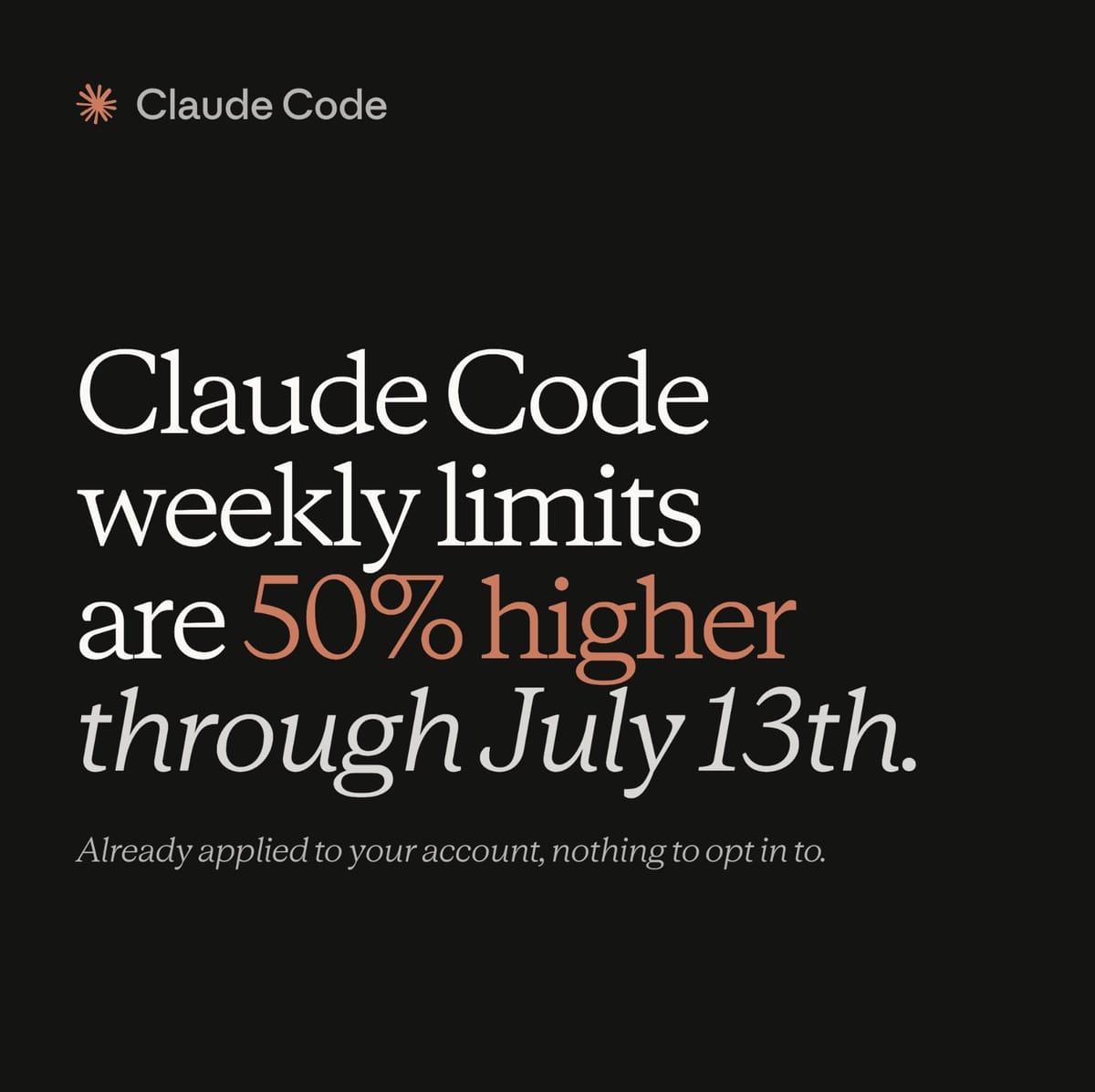 Claude Code 每周限额临时提高 50%